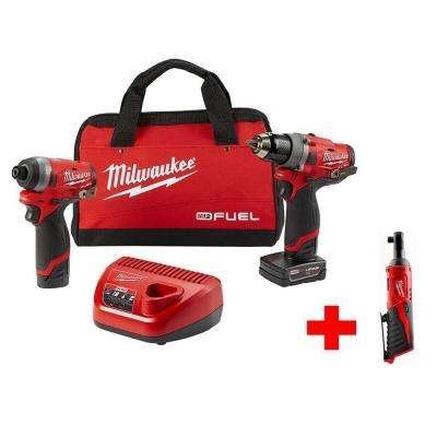 Milwaukee M12 FUEL 12-Volt Lithium-Ion Brushless Cordless Drill and Impact Driver Combo Kit (2-Tool) with Free M12 3/8 in. Ratchet