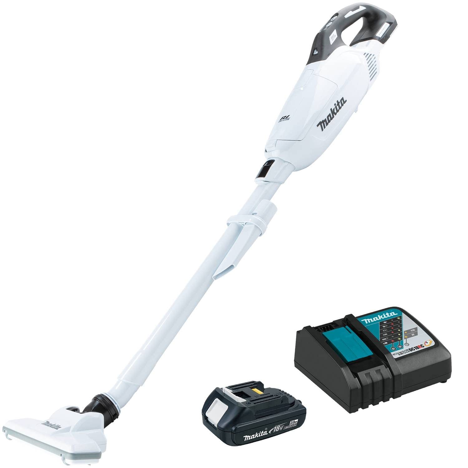 Makita XLC10R1W 18V LXT® Lithium-ion Compact Brushless Cordless 4 -Speed Vacuum Kit, w/Push Button and Dust Bag (2.0Ah)