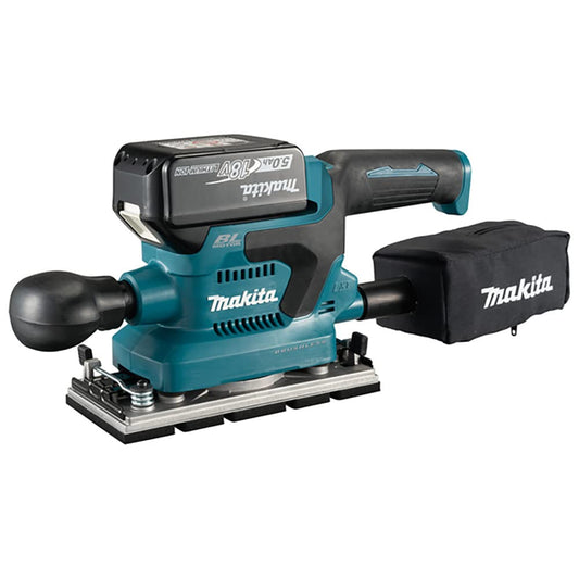 Makita DBO380RTJ 18V Li-ion LXT Brushless Finishing Sander Complete with 2 x 5.0 Ah Batteries and Charger Supplied in a Makpac Case