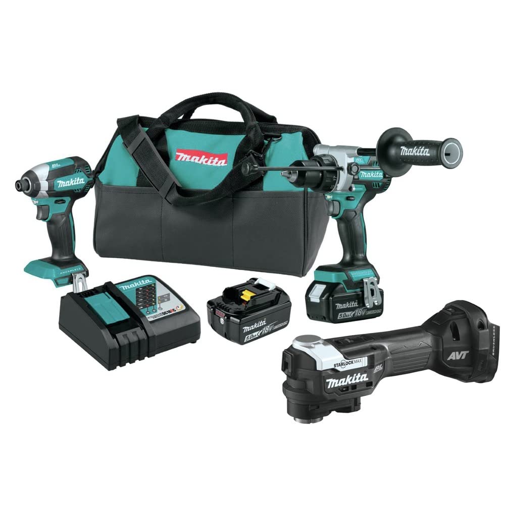Makita XT291T-XMT04ZB-BNDL 18V LXT Brushless Lithium-Ion Cordless Hammer Drill and Impact Driver Combo Kit with 2 Batteries and StarlockMax Oscillating Multi-Tool Bundle (5 Ah)