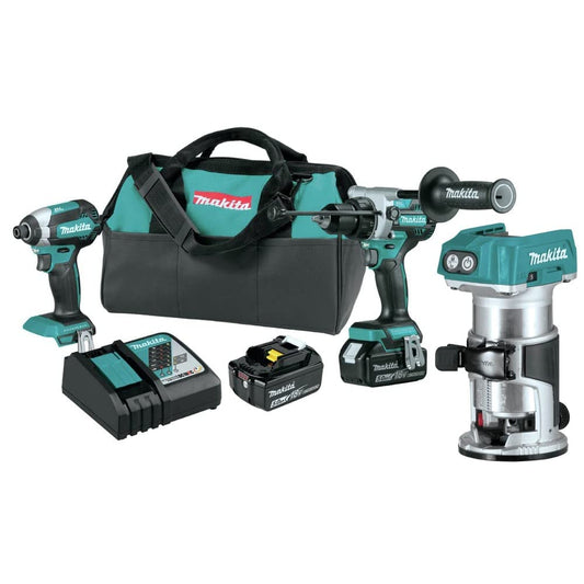 Makita XT291T-XTR01Z-BNDL 18V LXT Brushless Lithium-Ion Cordless Hammer Drill Driver and Impact Driver Combo Kit with 2 Batteries and Compact Router Bundle (5 Ah)