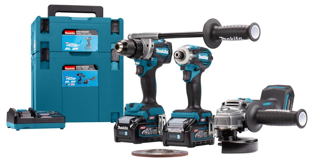 MAKITA DK0125G301 Set of 3 Tools (DF001G + GA005G + TD001G) 40 V + 2 x 4Ah Batteries + Charger + MAKPAC Box