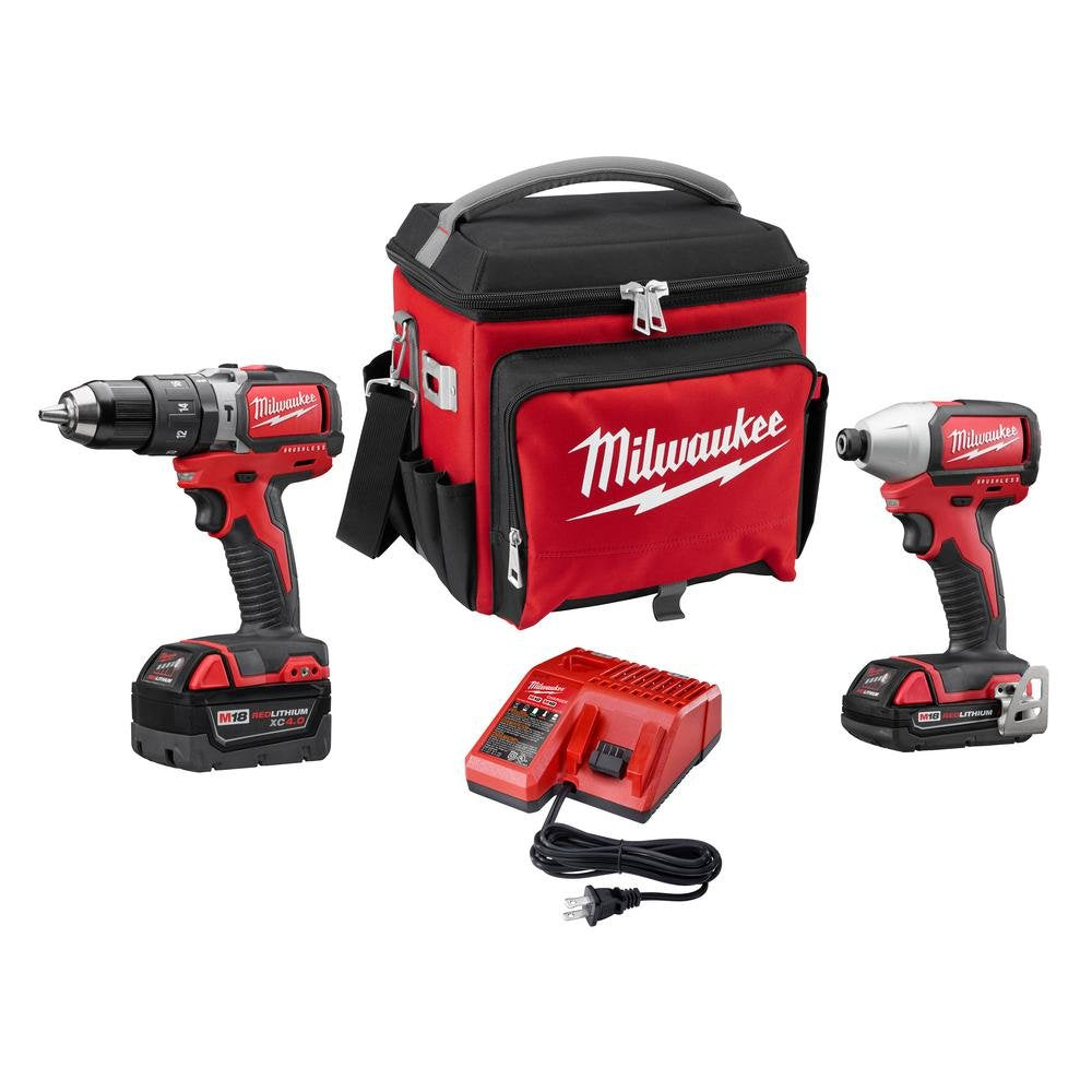 Milwaukee 2799-22CXPO Lithium-Ion Cordless Brushless Hammer Drill/Impact Combo Kit, Red