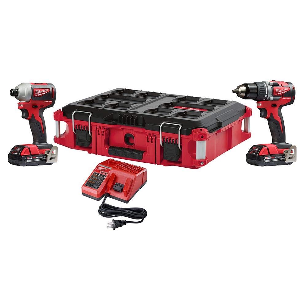 Milwaukee 2892-22CTPO M18 Drill/Driver, Impact Driver, Packout Tool Box w/Batteries and Charger