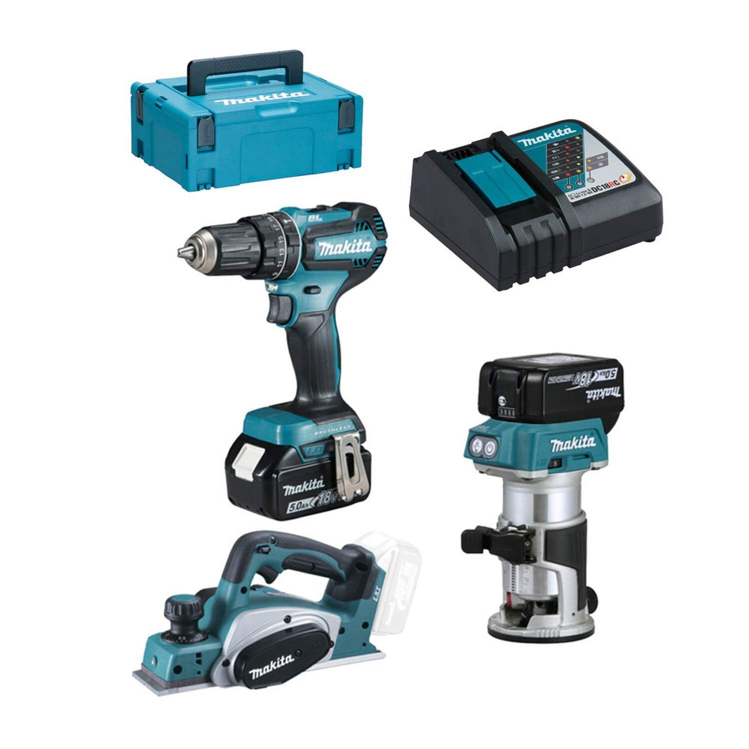 Makita DLX3116TJ 18v LXT 3PC Brushless Kit DRT50 Router DKP180Z Planer + DHP485Z