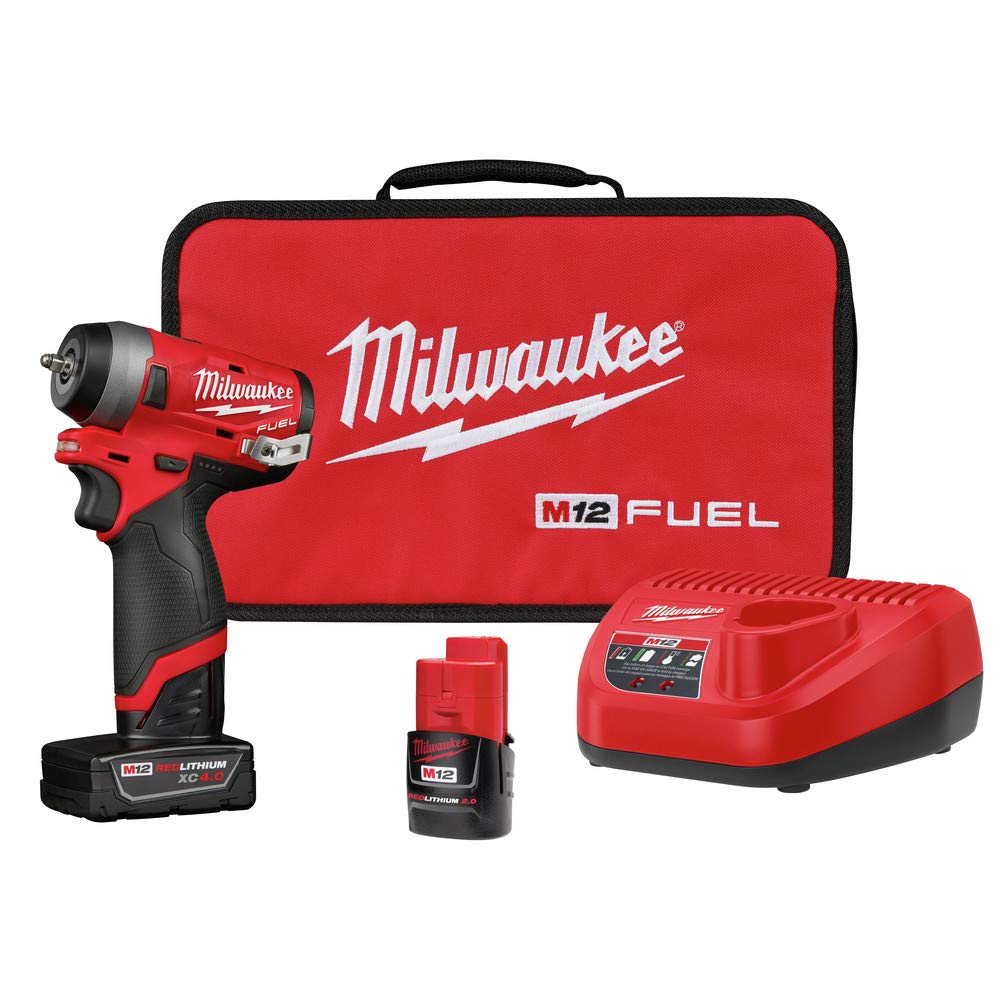 Milwaukee 2552-22 M12 FUEL Brushless Lithium-Ion 1/4 in. Cordless Stubby Impact Wrench Kit with (1) 2 Ah and (1) 4 Ah Batteries