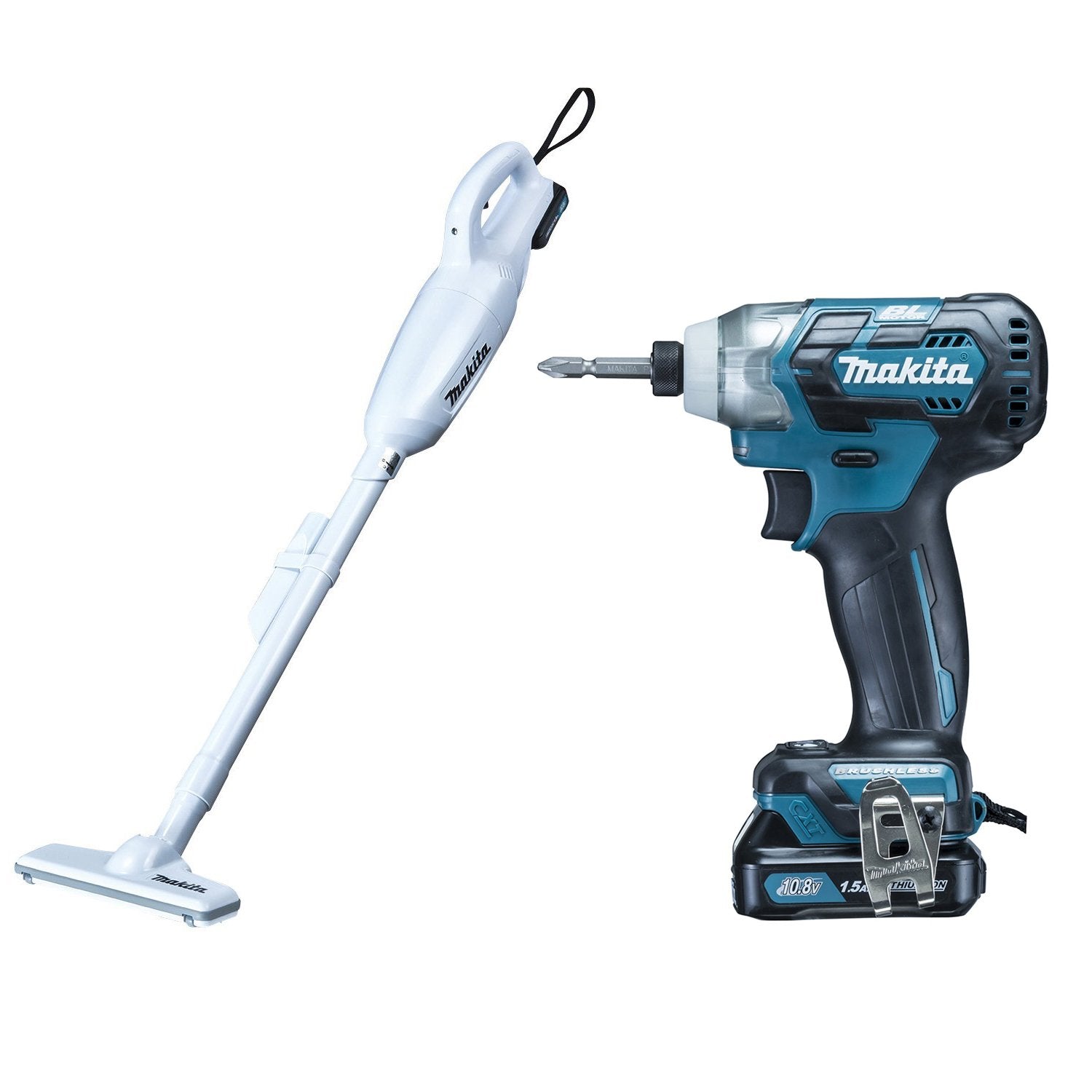 Makita TD111DSHX + CL106FDZW 10.8V Impact Driver, Cleaner + Battery Set