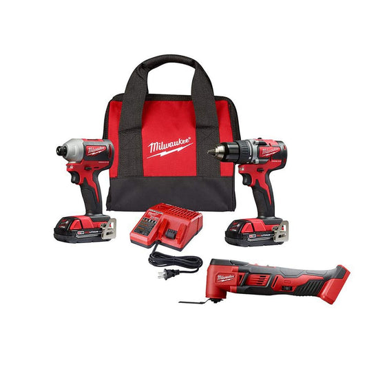 MILWAUKEE'S MILWAUKEE M18 18-Volt 3 Piece Cordless Combo Tool Set,1/2in.Drill/Drive,1/4in.Hex Impact Driver,Multi-Tool