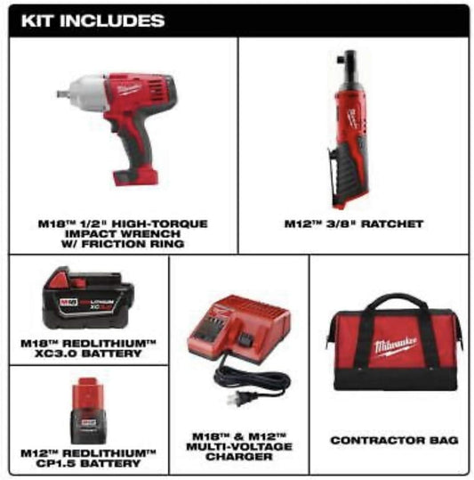 MILWAUKEE 2663-22R M18 1/2" IMPACT WRENCH - M12 3/8" RATCHET COMBO KIT