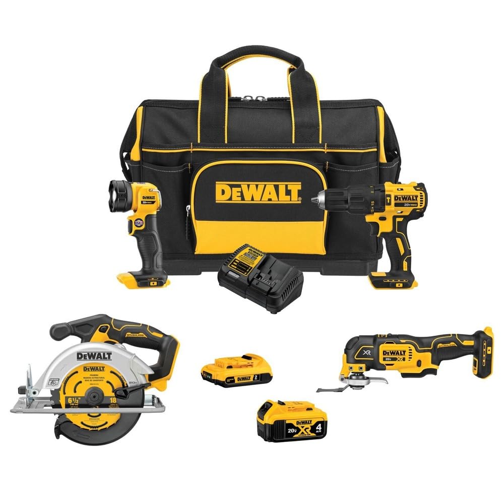 DEWALT 20V MAX* Brushless 4-Tool Combo Kit with Medium Site-Ready Storage (DCKSS400D1M1)