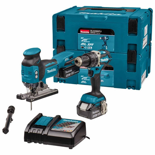 MAKITA DLX2355TJ 2 x 18V LXT Li-Ion (DHP484 + DJV181) 2 x 5.0 Ah Combopack Tools