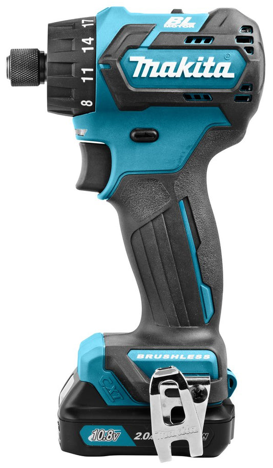 Makita DF032DSAJ 12V Max Li-Ion CXT Brushless Drill Driver Complete with 2 x 2.0 Ah Li-Ion Batteries and Charger Supplied in A Makpac Case