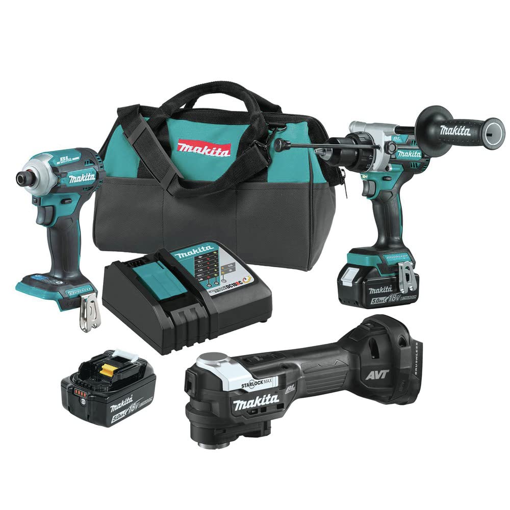 Makita XT288T-XMT04ZB 18V LXT Brushless Lithium-Ion 1/2 in. Cordless Hammer Drill Driver and 4-Speed Impact Driver Combo Kit with StarlockMax Sub-Compact Multi-Tool Bundle
