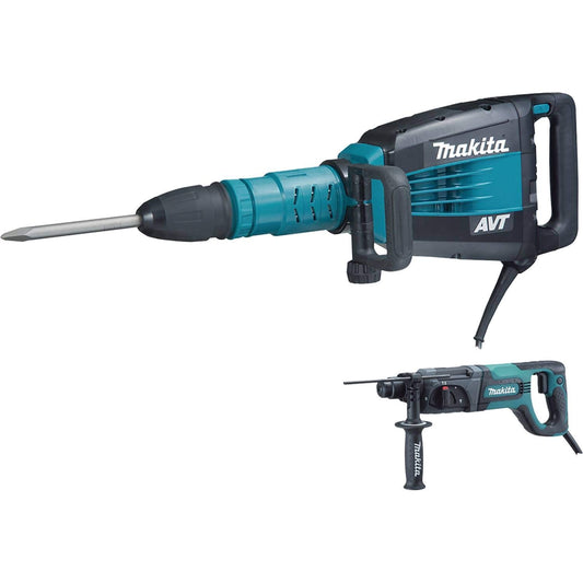 Makita HM1214CX 27 lb. AVT Demolition Hammer, accepts SDS-MAX bits and 1" Rotary Hammer, Blue