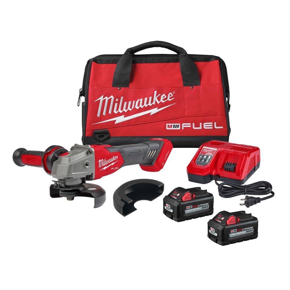 Milwaukee 2883-22 M18 FUEL Brushless Lithium-Ion 4-1/2 in. / 5 in. Cordless Braking Grinder with Lock-On Slide Switch with ONE-KEY Kit (6 Ah)