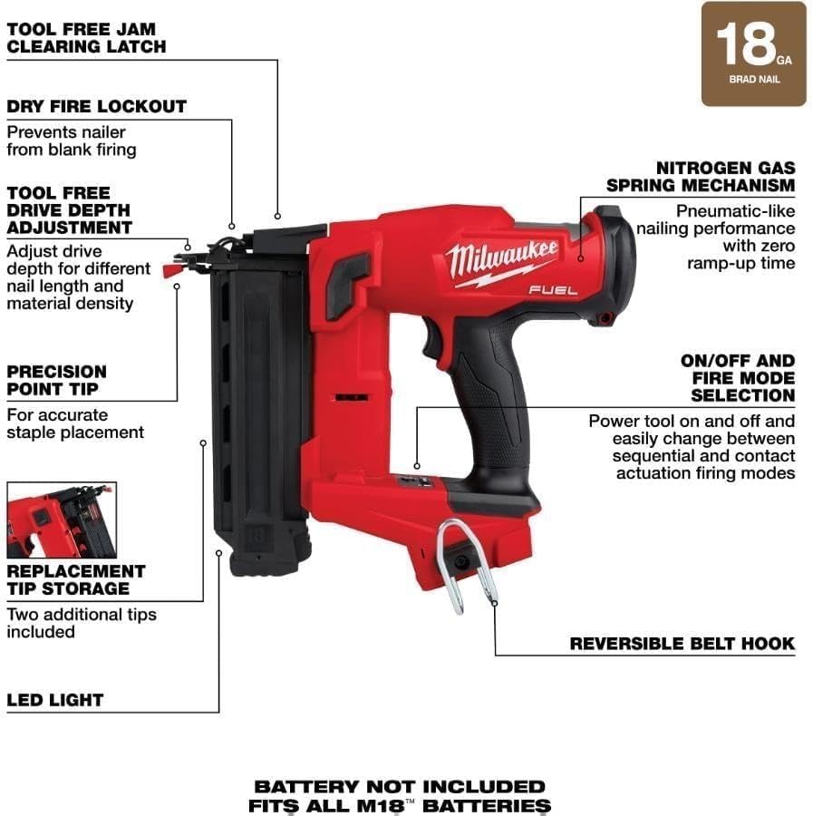 M18 Fuel 18 Gauge Cordless Brad Nailer - Tool Only
