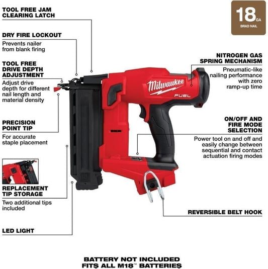 M18 Fuel 18 Gauge Cordless Brad Nailer - Tool Only