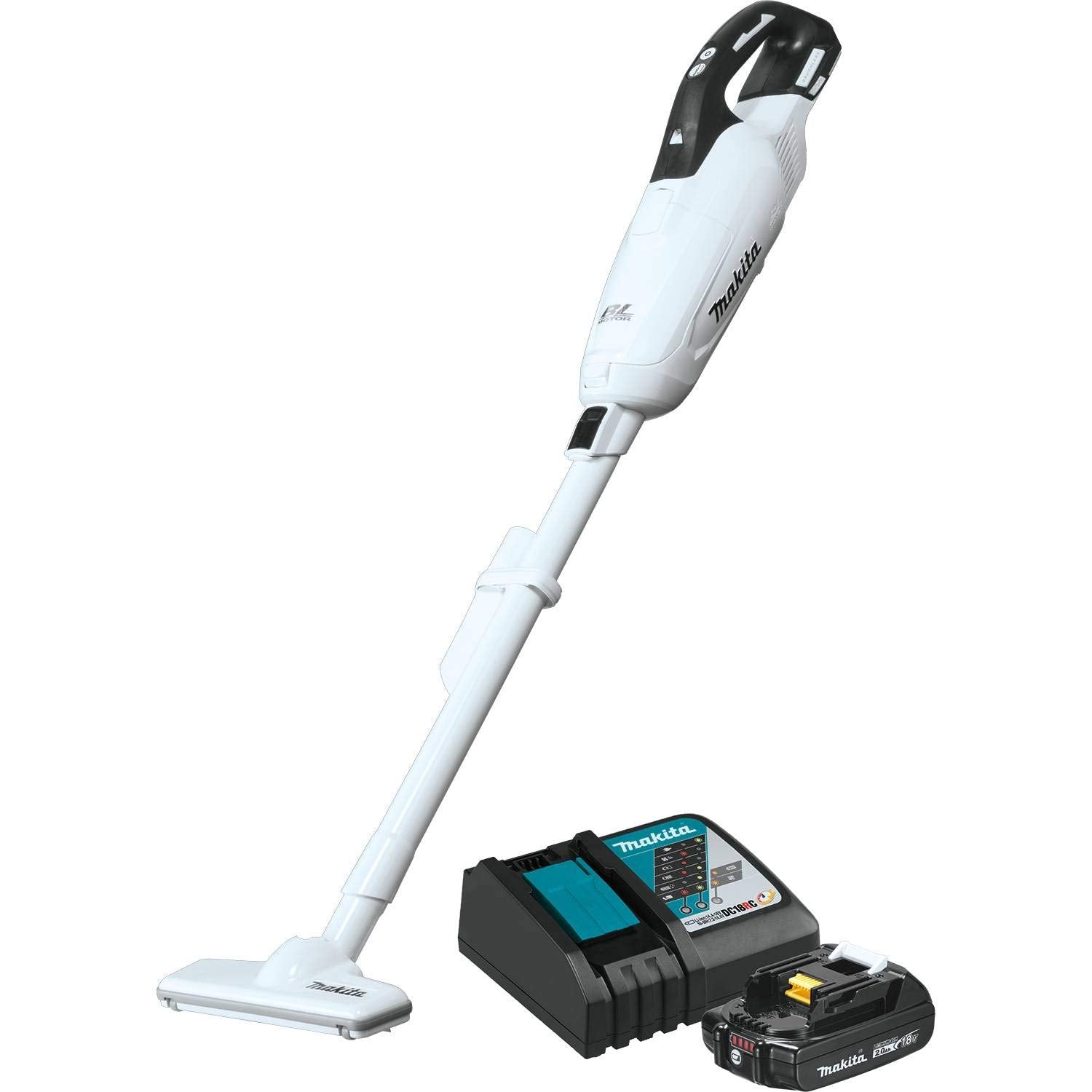 Makita XLC05R1WX4 18V LXT Lithium-Ion Compact Brushless Cordless 3-Speed Vacuum Kit, W/Push Button & Dust Bag (2.0Ah)