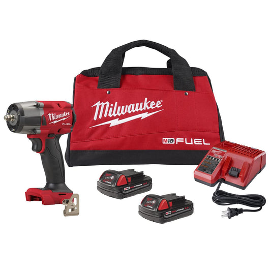 Milwaukee M18 FUEL 3/8" Cordless Mid-Torque Impact Wrench w/Friction Ring CP2.0 Battery Kit, Red - 2960-22CT