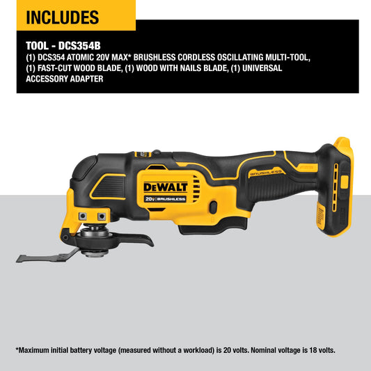 DEWALT ATOMIC 20V MAX* Oscillating Tool, Cordless, Oscillating, Tool only (DCS354B)