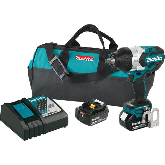 Makita XWT08M 18V LXT® Lithium-Ion Brushless Cordless High Torque 1/2" Sq. Drive Impact Wrench Kit w/Friction Ring Anvil (4.0Ah)