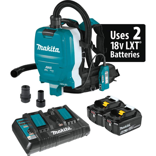 Makita XCV10PTX 18V X2 LXT® Lithium-Ion (36V) Brushless Cordless 1/2 Gallon HEPA Filter Backpack Dry Dust Extractor Kit, AWS™ Capable (5.0Ah)