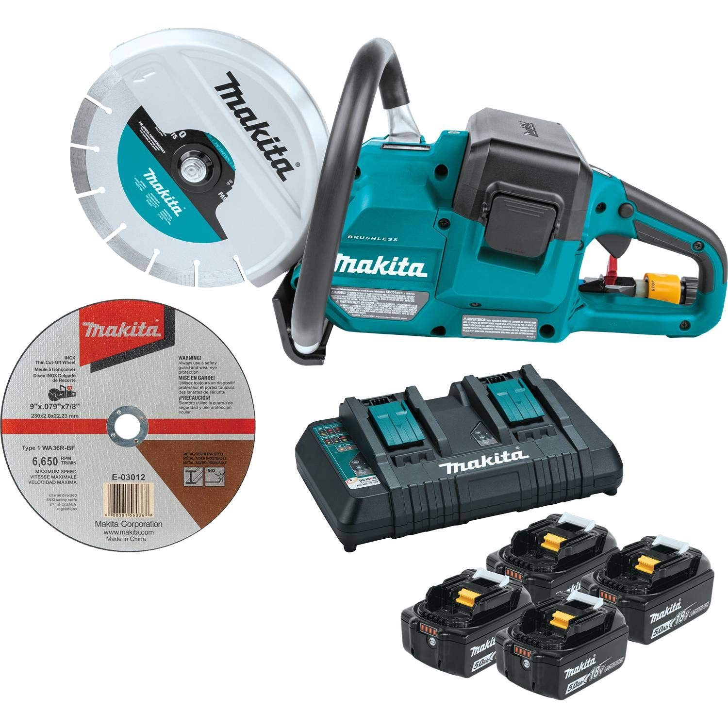 Makita XEC01PT1 18V X2 (36V) LXT® Lithium-Ion Brushless Cordless 9" Power Cutter Kit, with AFT®, Electric Brake, 4 Batteries (5.0 Ah)