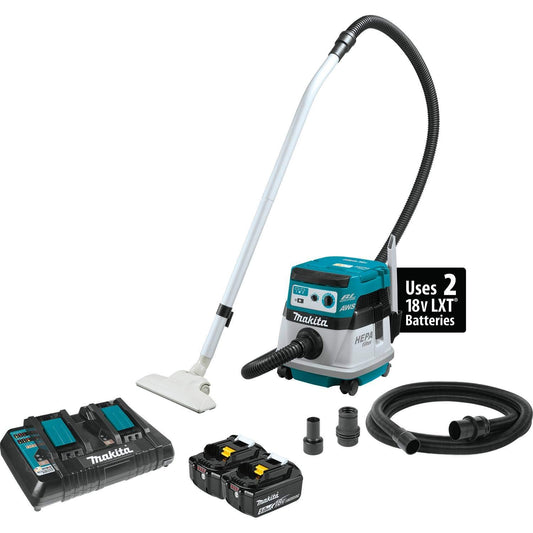 Makita XCV08PT 18V X2 LXT® Lithium-Ion (36V) Brushless Cordless 2.1 Gallon HEPA Filter Dry Dust Extractor/Vacuum Kit, AWS™ (5.0Ah)