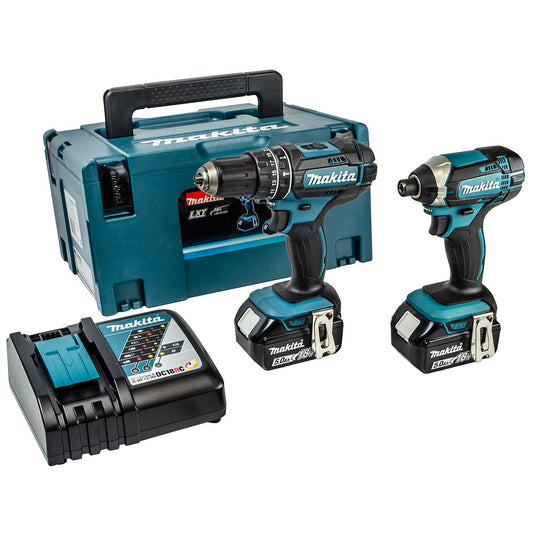 Makita DLX2131TJ 18V Li-ion LXT 2 Piece Combo Kit comprising DHP482Z and DTD152Z Complete with 2 x 5.0 Ah Batteries and Charger Supplied in a Makpac Case