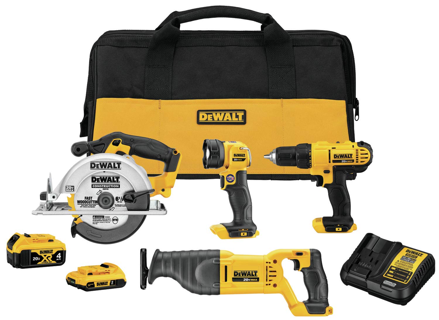 DEWALT 20V MAX Power Tool Combo Kit, 4-Tool Cordless Power Tool Set with Battery and Charger (DCK445D1M1)