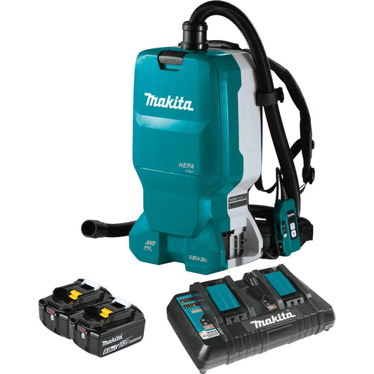 Makita XCV18PTX 18V X2 LXT® Lithium-Ion (36V) Brushless Cordless 1.6 Gallon HEPA Filter Backpack Dry Dust Extractor Kit, AWS™ Capable (5.0 Ah)