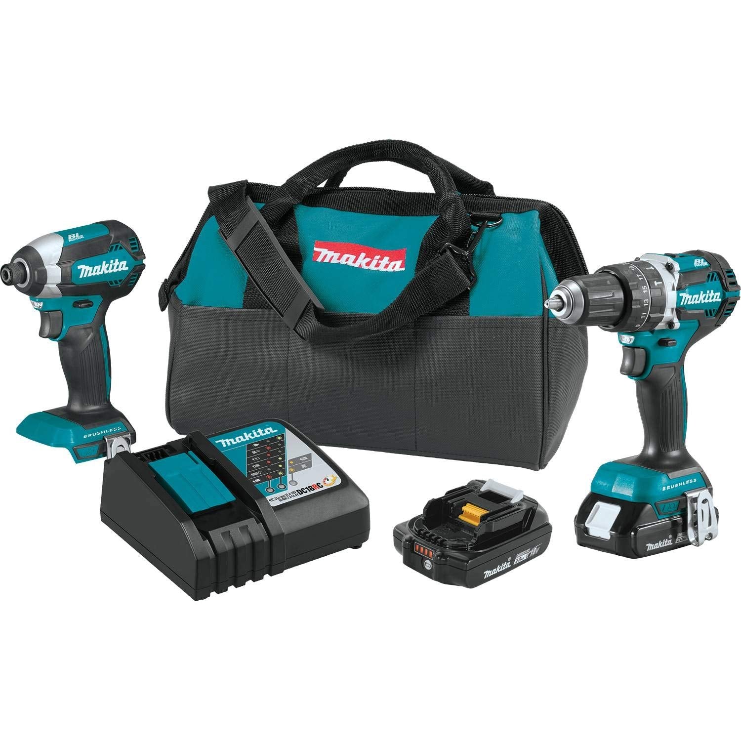 Makita XT269R 18V LXT Lithium-Ion Compact Brushless Cordless 2-Pc. Combo Kit (2.0Ah), Blue