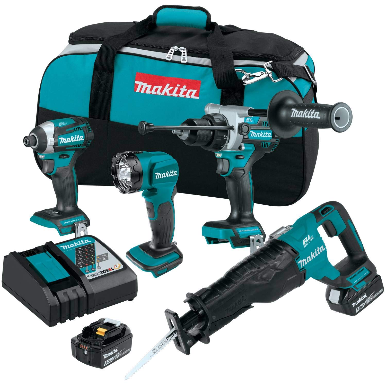 Makita XT453T 18V LXT® Lithium-Ion Brushless Cordless 4-Pc. Combo Kit (5.0Ah)