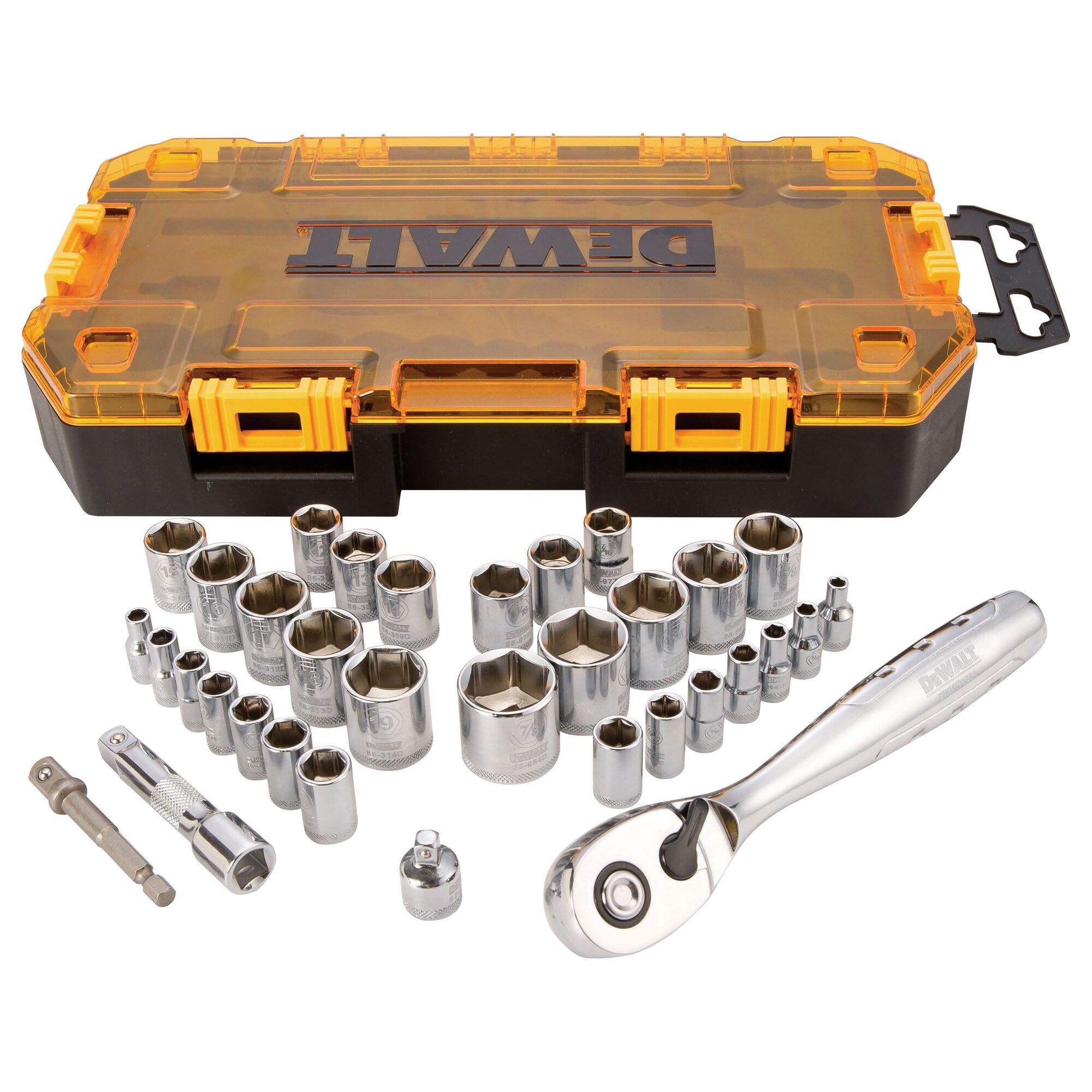 DEWALT Socket Set, 1/4-Inch & 3/8-Inch Drive, SAE/Metric, 34-Piece (DWMT73804)