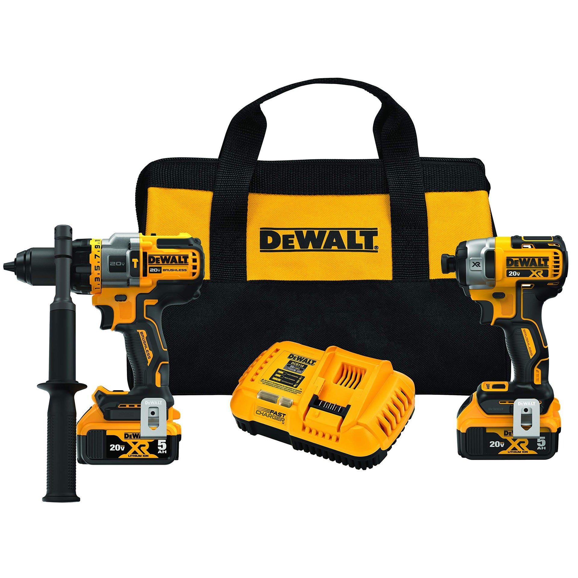 DEWALT FLEXVOLT ADVANTAGE 20V MAX Combo Kit with Hammer Drill & Impact Driver, 5.0-Ah, 2-Tool (DCK2100P2) (Renewed)