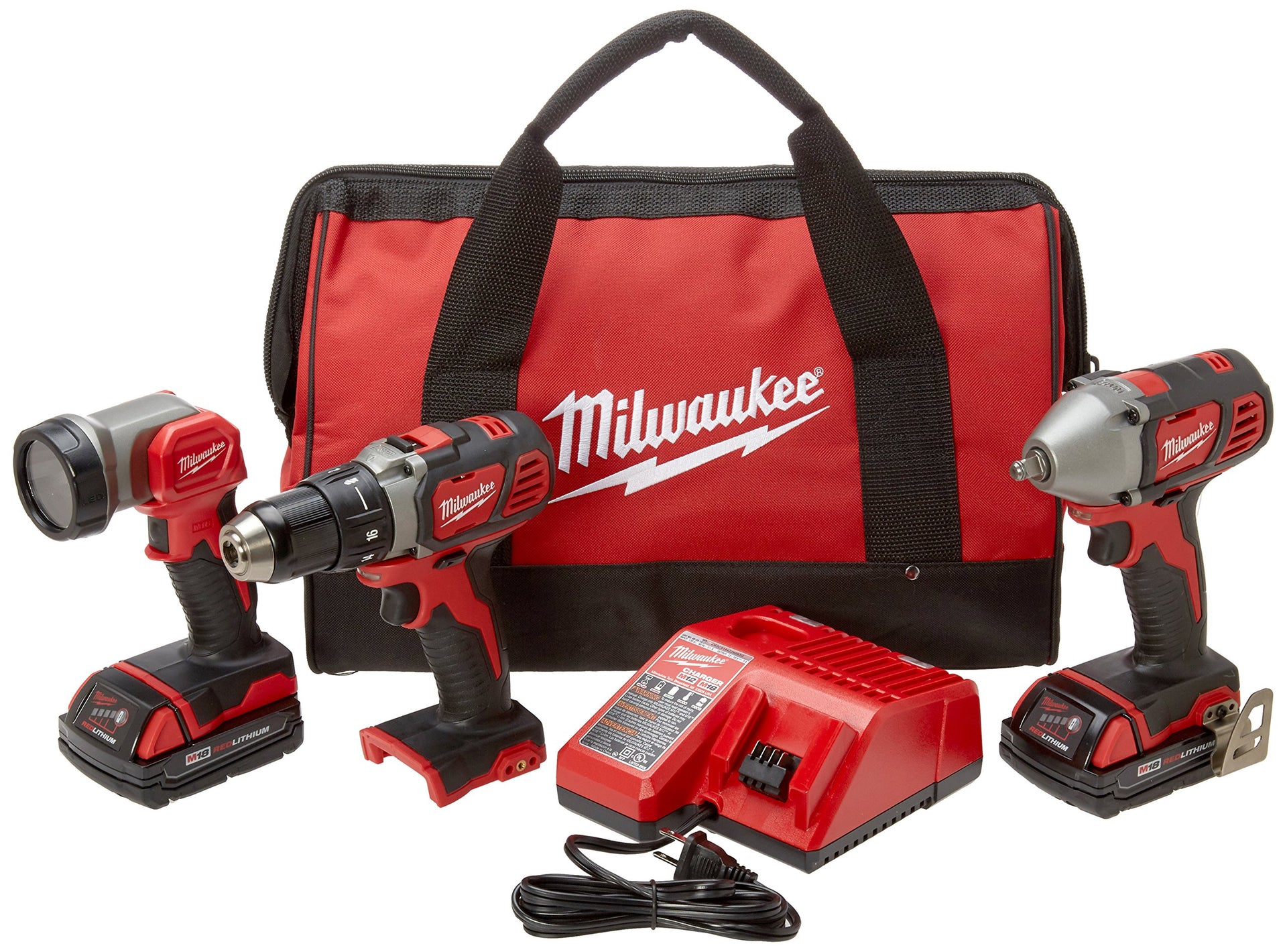 Milwaukee 2691-23 M18 18-Volt Lithium-Ion Cordless Compact Drill/Impact Wrench/Light 3-Tool Combo Kit