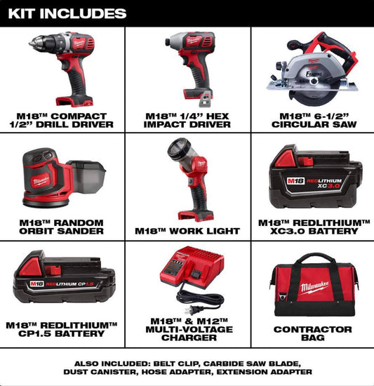 2696-25 M18 18-Volt Lithium-Ion Cordless Combo Kit (5-Tool) with 2-Batteries, Charger and Tool Bag